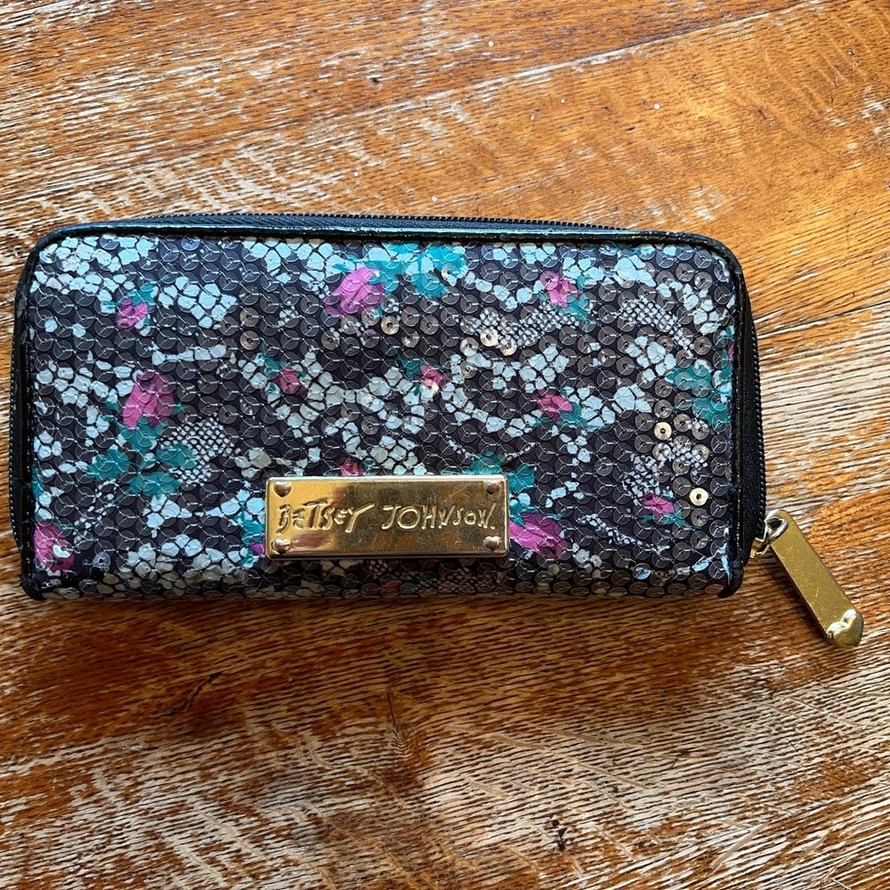 Betsey Johnson Black Floral and Lace Wallet